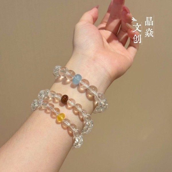 露思同款原创设计水晶天然库克海蓝宝黄水晶夏季淡人感串珠手链