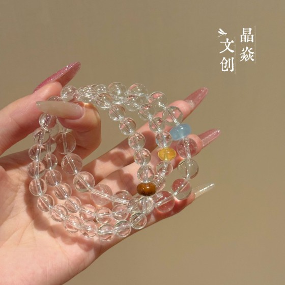 露思同款原创设计水晶天然库克海蓝宝黄水晶夏季淡人感串珠手链