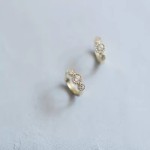 14k金色花边小圆钻三颗锆钻耳圈纯银简约气质耳扣精致日系耳钉女