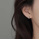 14k金色花边小圆钻三颗锆钻耳圈纯银简约气质耳扣精致日系耳钉女