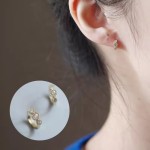 14k金色花边小圆钻三颗锆钻耳圈纯银简约气质耳扣精致日系耳钉女