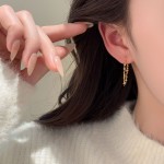 S925纯银镀18K金嘴唇链吻字链长短流苏前后款双层耳钉气质款耳饰