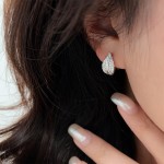 925银镀18K金法式满钻树叶耳环高级经典设计小巧精致时尚气质耳扣