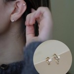 s925银镀14k金色闪闪单钻耳环耳骨环 迷你耳扣 精致时髦日韩耳饰