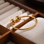 跨境饰品 简约款女士不锈钢双球开口手镯 钛钢时尚镀18K金色手饰