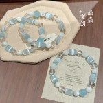白蝶贝猫眼石海蓝宝夏季感小清新批发串珠水晶手链女水晶碎石手链
