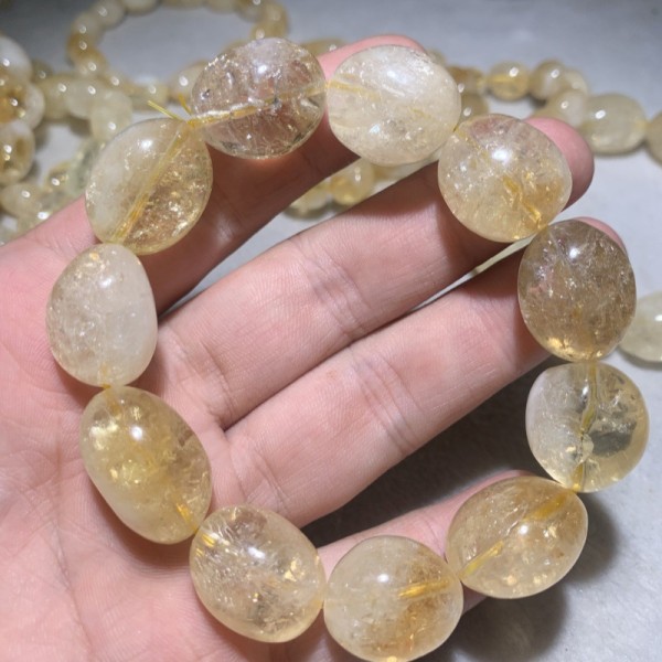 天然巴西黄水晶糖豆手链黄阿赛随形通孔配件批发包邮