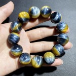 天然梦幻虎眼石手链 收藏级金蓝共生木变石东海可塘批发文艺复古