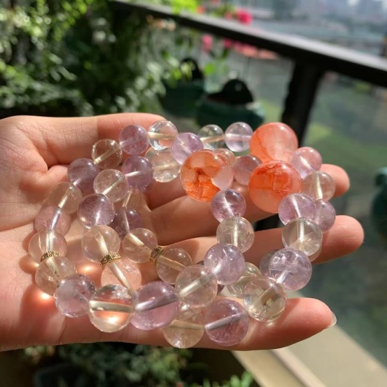 10-18mm天然香槟黄紫晶芬达锦鲤胶花手链