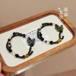 原创设计水晶虎眼石黑曜石岫玉蝴蝶编织双股直播间同款新中式手链