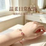 透明粉晶四叶草手链女18k玫瑰金色精工CNC迷你五花跨境直播mini款
