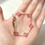 透明粉晶四叶草手链女18k玫瑰金色精工CNC迷你五花跨境直播mini款