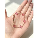 透明粉晶四叶草手链女18k玫瑰金色精工CNC迷你五花跨境直播mini款
