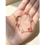 透明粉晶四叶草手链女18k玫瑰金色精工CNC迷你五花跨境直播mini款