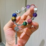 高品质天然青金石红木纹红绿宝白水晶紫水晶红胶花流苏手链