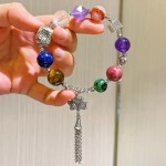 高品质天然青金石红木纹红绿宝白水晶紫水晶红胶花流苏手链