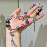高品质天然青金石红木纹红绿宝白水晶紫水晶红胶花流苏手链