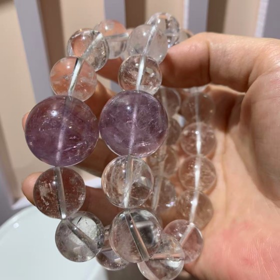 14-20mm超大颗天然白水晶玻利维亚紫水晶手链