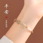 天然和田玉平安扣手链女生编织手绳平安好运贝珠手链送闺蜜女友