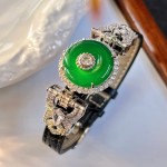 国风复古奢华重工起光玻璃体天然绿玉髓平安扣手环