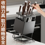 跨境厨房刀具收纳架台面式斜插刀座多功能碳钢刀架沥水置物架批发