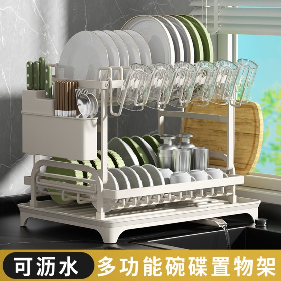 厨房置物架自卸水沥水碗架台面双层碗盘砧板架收纳架碗柜收纳架