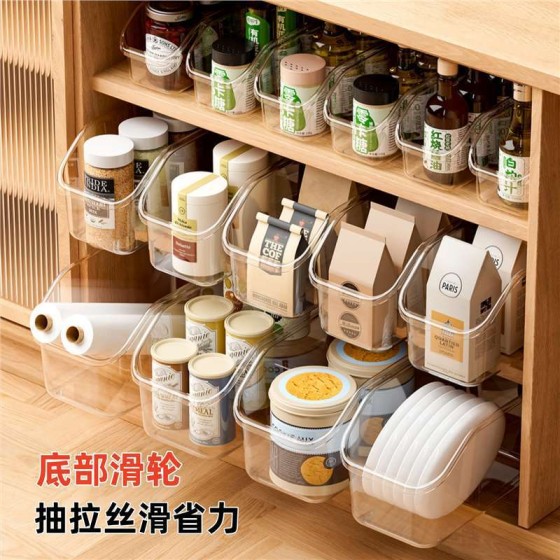 透明收纳盒带轮厨房整理盒橱柜调味料杂物零食储物盒加厚亚克力盒