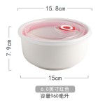 简约纯白保鲜碗大中小三件套可选微波炉保鲜盒陶瓷饭盒圆形便当带