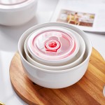 简约纯白保鲜碗大中小三件套可选微波炉保鲜盒陶瓷饭盒圆形便当带