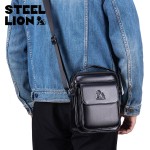STEEL LION 头层牛皮男士单肩斜跨包休闲运动竖款手机包小包
