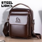 STEEL LION 头层牛皮男士单肩斜跨包休闲运动竖款手机包小包