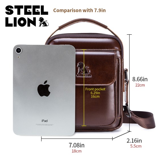 STEEL LION 头层牛皮男士单肩斜跨包休闲运动竖款手机包小包
