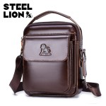 STEEL LION 头层牛皮男士单肩斜跨包休闲运动竖款手机包小包