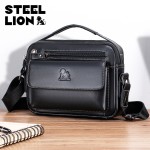 STEEL LION 头层牛皮男士单肩斜跨包休闲运动横款手机包真皮小包