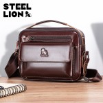 STEEL LION 头层牛皮男士单肩斜跨包休闲运动横款手机包真皮小包