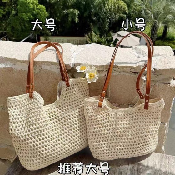 大容量包包女新款百搭单肩海边度假沙滩包手工编织通勤托特包