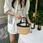 手提草编包抽绳束口水桶包新款编织单肩斜挎包度假沙滩包跨境专供