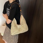 草编镂空单肩包百搭沙滩包大容量度假风格手提包夏季旅游包
