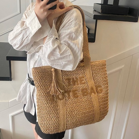旅行大容量草编包女2025新款感手工编织单肩包海边度假托特包