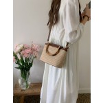2026夏天新款小众斜挎包编织小包包女士质感手提草编水桶包女