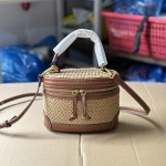 2026夏季新品女包编织拼接盒子优雅时尚包盖式草编海边度假手提包