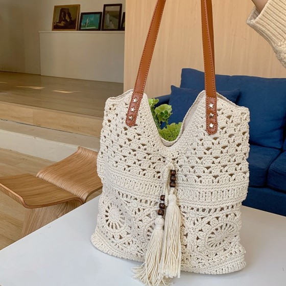今年爆款草编包包女高级感新款手工编织包大容量托特包海边沙滩包