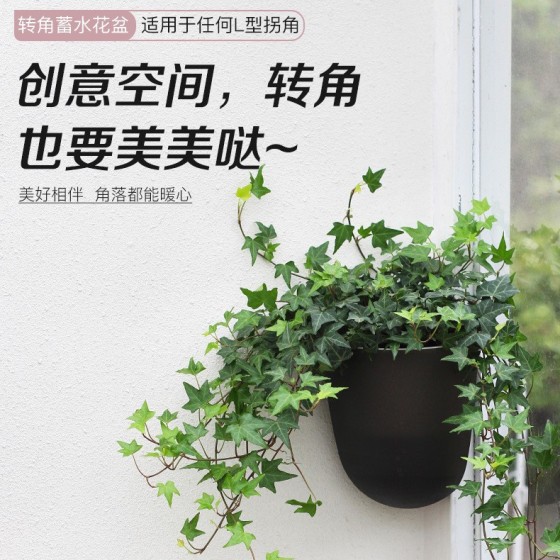 欧林泽厂家花盆直供K直角转角墙角转弯塑料壁挂式懒人自吸水花盆