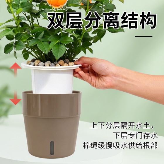 源头工厂跨境塑料懒人自吸水花盆家用简约种植神器加厚塑料园艺盆