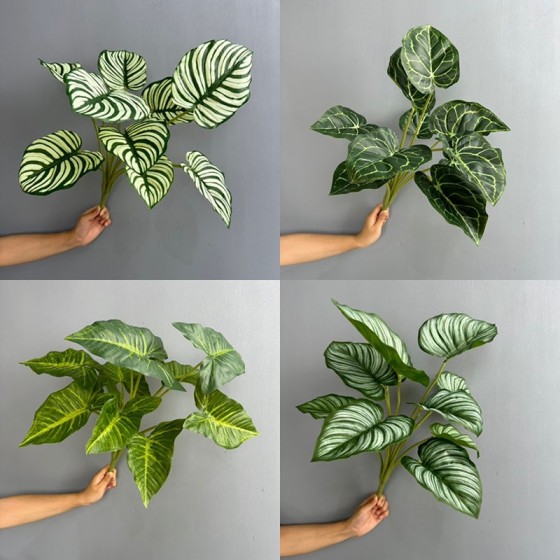 芋叶龟背叶滴水观音海棠叶造景植物家居地插装饰盆景绿叶仿真花