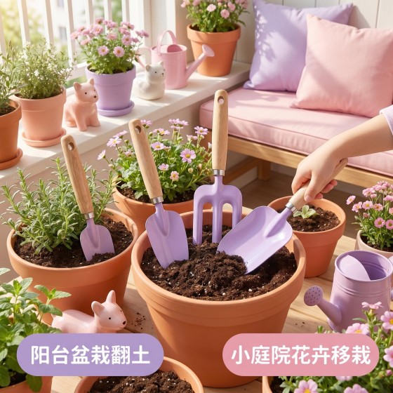 园艺三件套装盆栽铲子花园小铁铲室内花卉盆景松土种花种菜工具铲