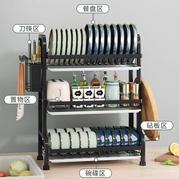 厨房置物架碗碟收纳双层家用餐具放碗盘碗筷收纳沥水架台面整理