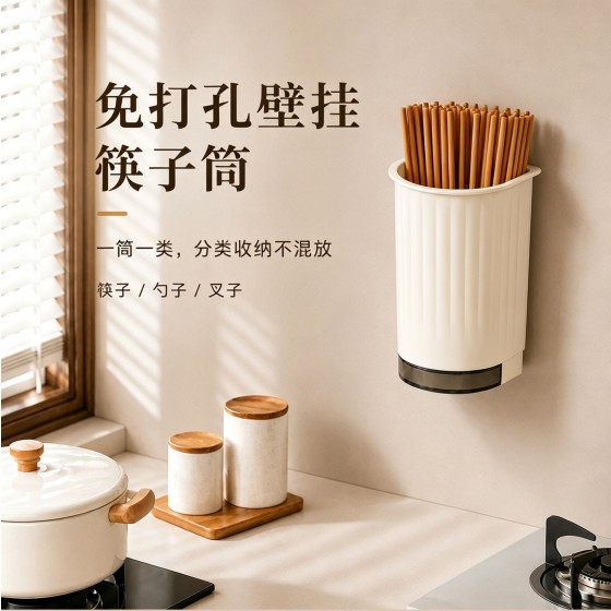 壁挂式筷子收纳盒免打孔筷笼厨房筷子笼家用沥水勺子筷子筒置物架