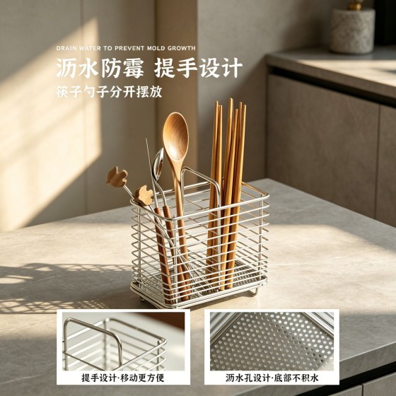 不锈钢筷子收纳盒厨房筷子笼壁挂式家用筷笼沥水防霉筷子筒置物架