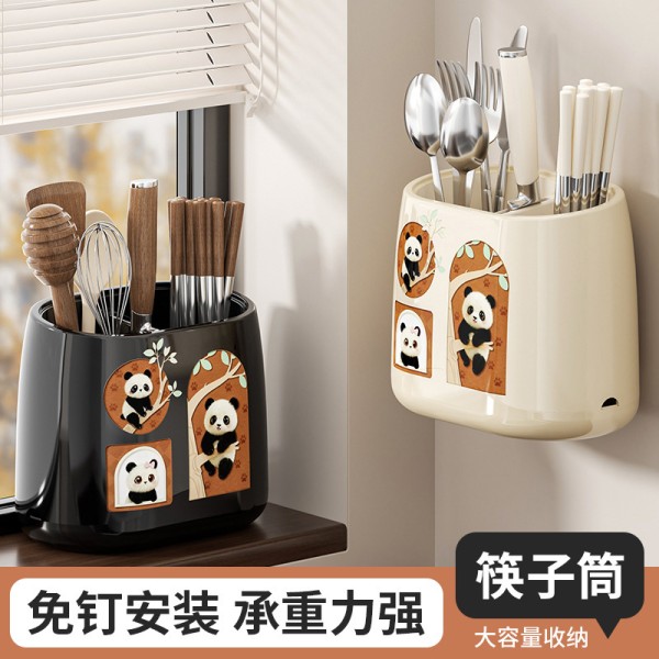 家用筷子收纳盒壁挂式厨房置物架免打孔刀叉勺架筷子筒沥水筷勺篓